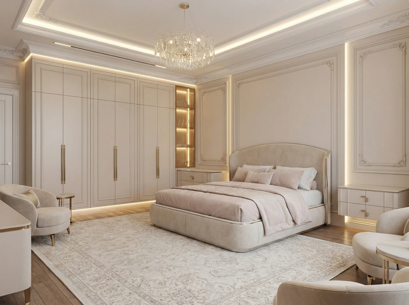 Дизайн интерьера в стиле Неоклассика — Спальня от нейросети RoomGPT