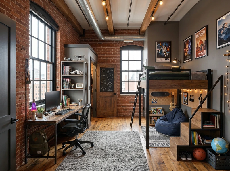 Дизайн детской в стиле Лофт — фото интерьера от нейросети RoomGPT