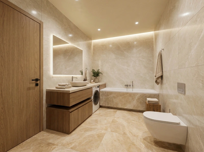 Дизайн ванной в стиле Контемпорари — фото интерьера от нейросети RoomGPT