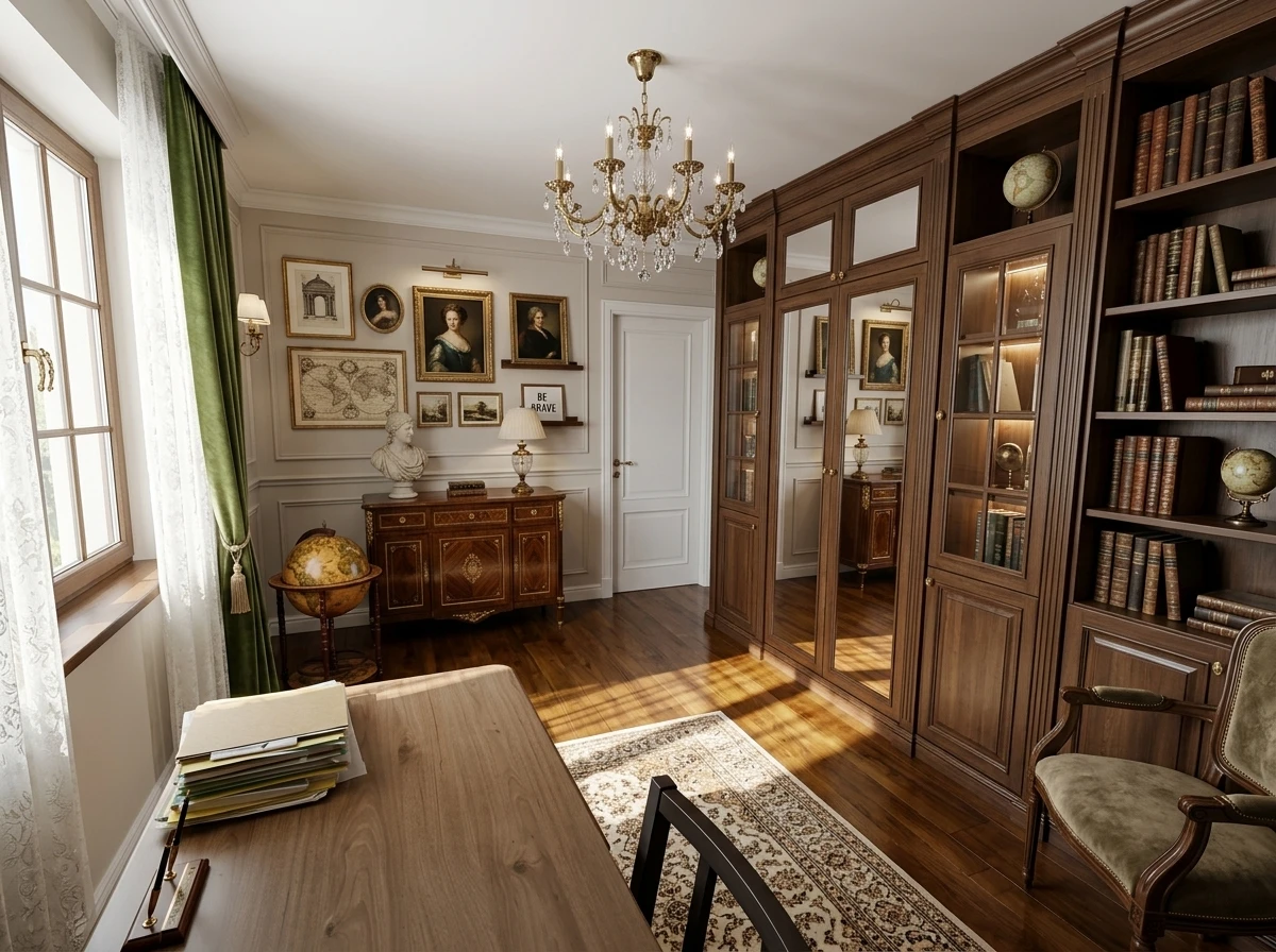 Дизайн кабинета в стиле Классика — фото интерьера от нейросети RoomGPT