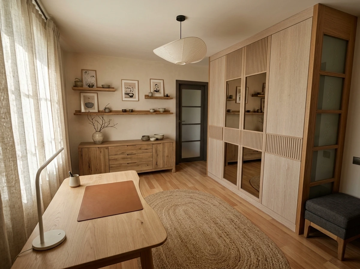 Дизайн кабинета в стиле Japandi — фото интерьера от нейросети RoomGPT