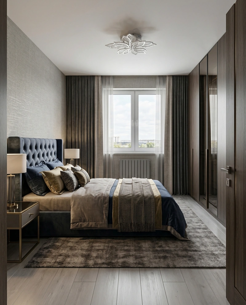 Дизайн спальни в стиле Контемпорари — фото интерьера от нейросети RoomGPT