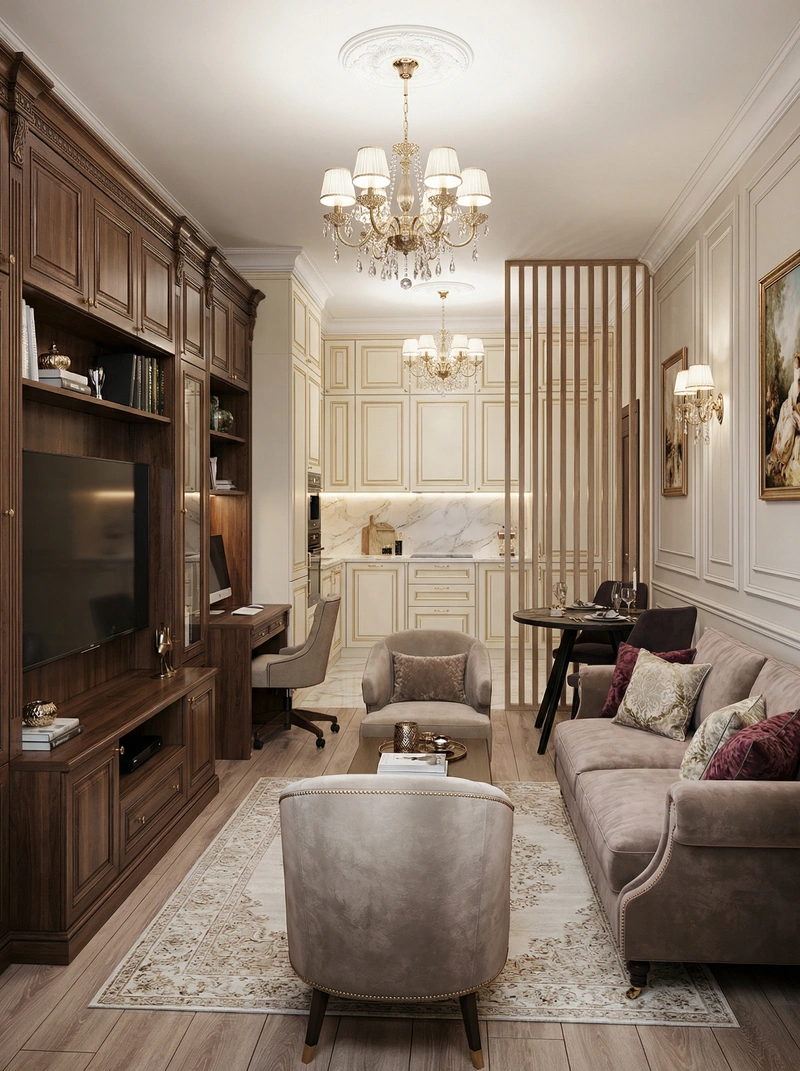 Дизайн интерьера в стиле Классика — Гостиная от нейросети RoomGPT