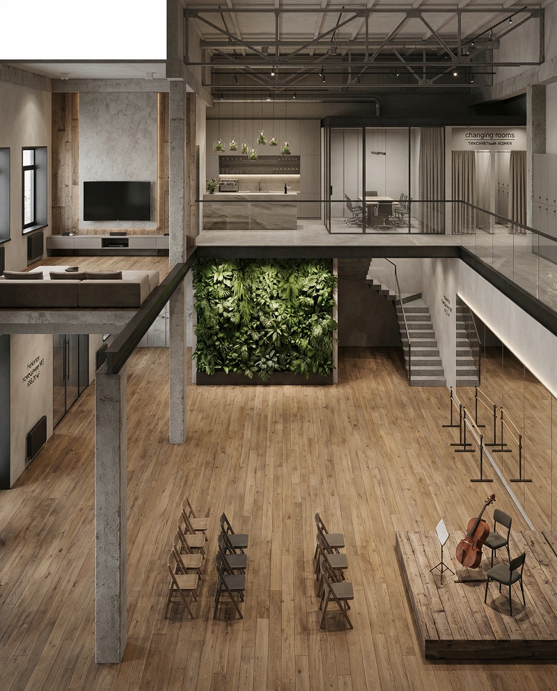 Дизайн интерьера в стиле Лофт — Гостиная от нейросети RoomGPT