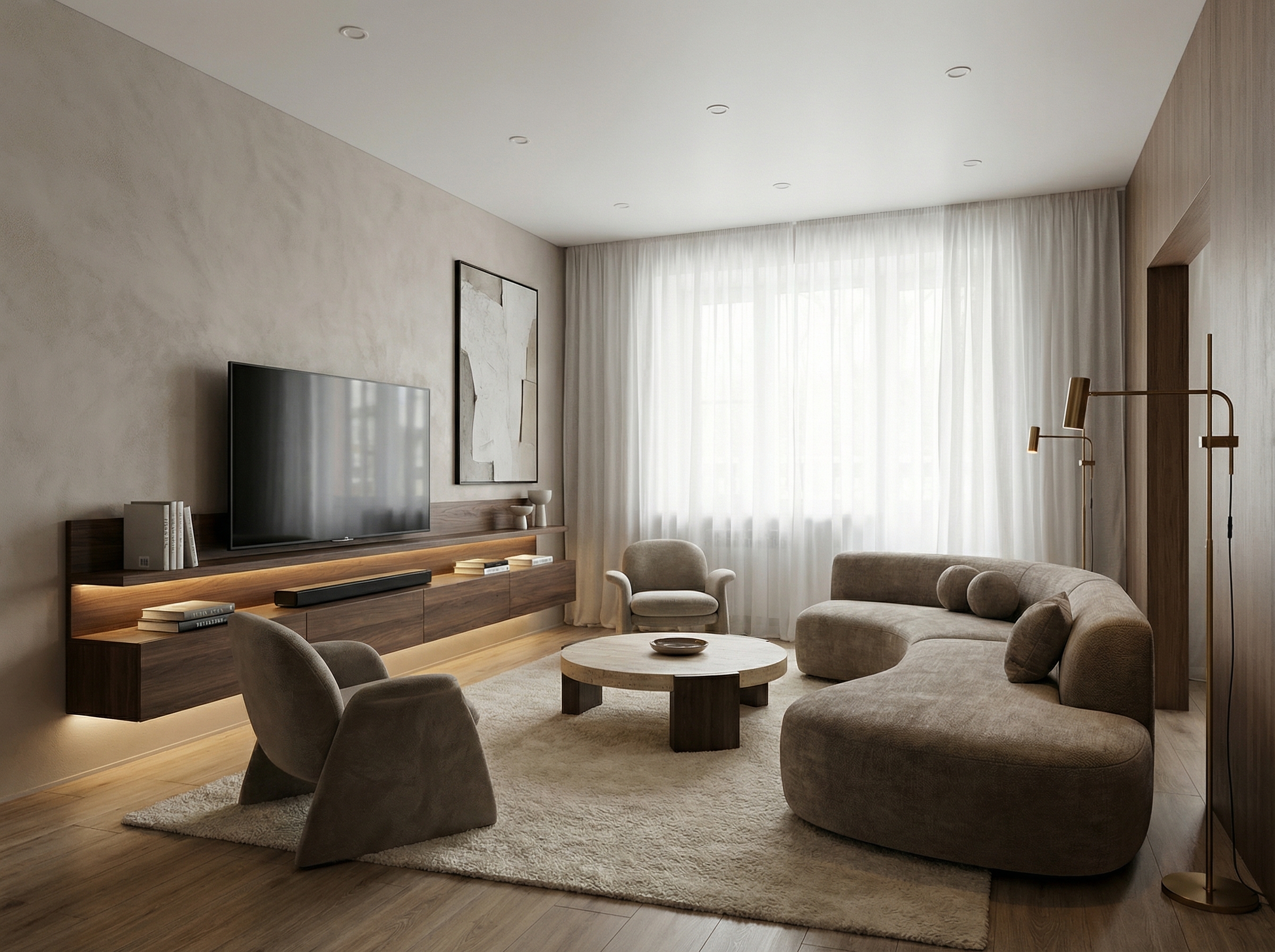 Дизайн гостиной в стиле Контемпорари — фото интерьера от нейросети RoomGPT