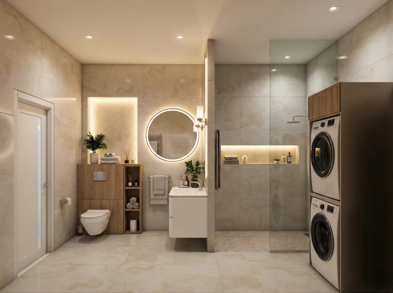 Дизайн ванной в стиле Контемпорари — фото интерьера от нейросети RoomGPT