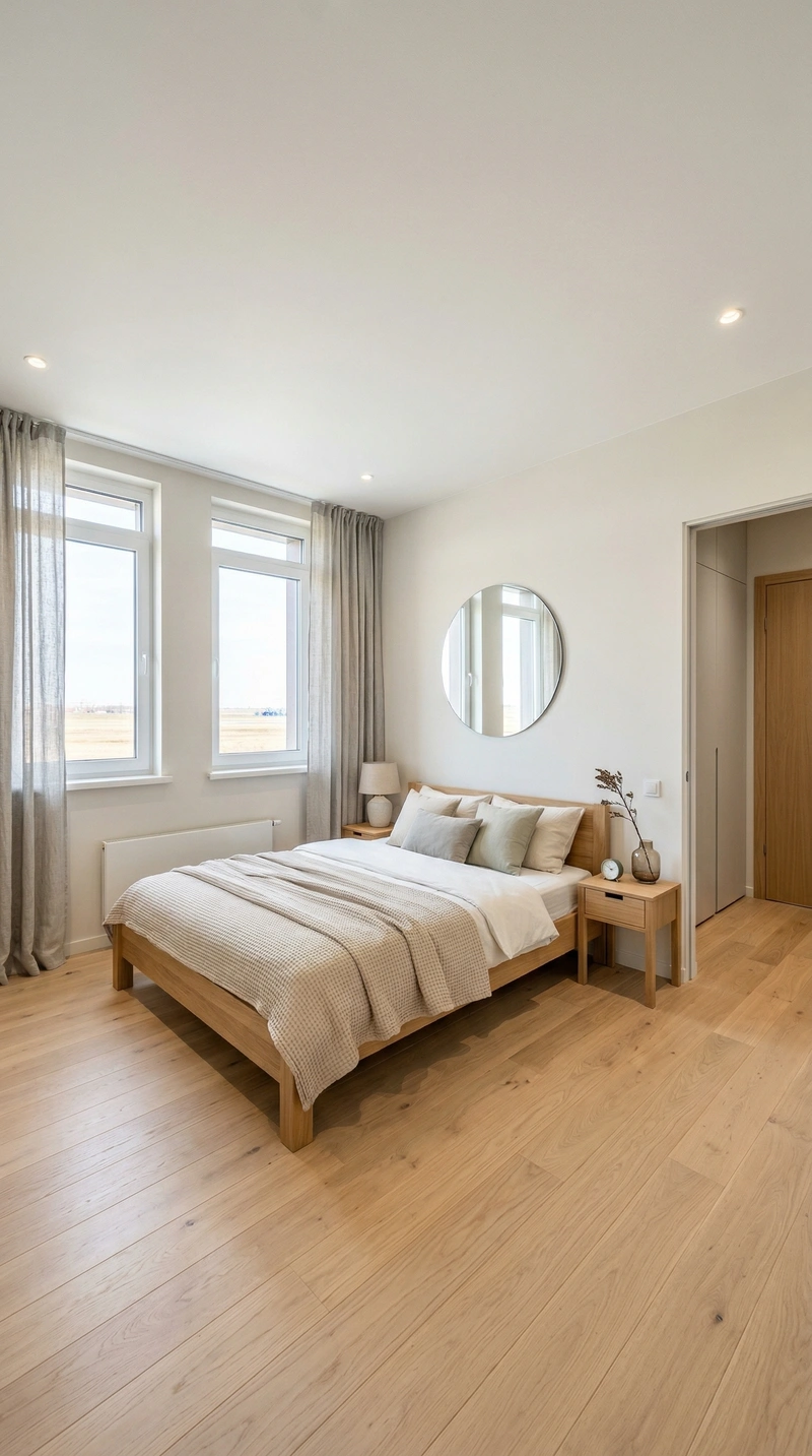 Дизайн спальни в стиле Сканди — фото интерьера от нейросети RoomGPT