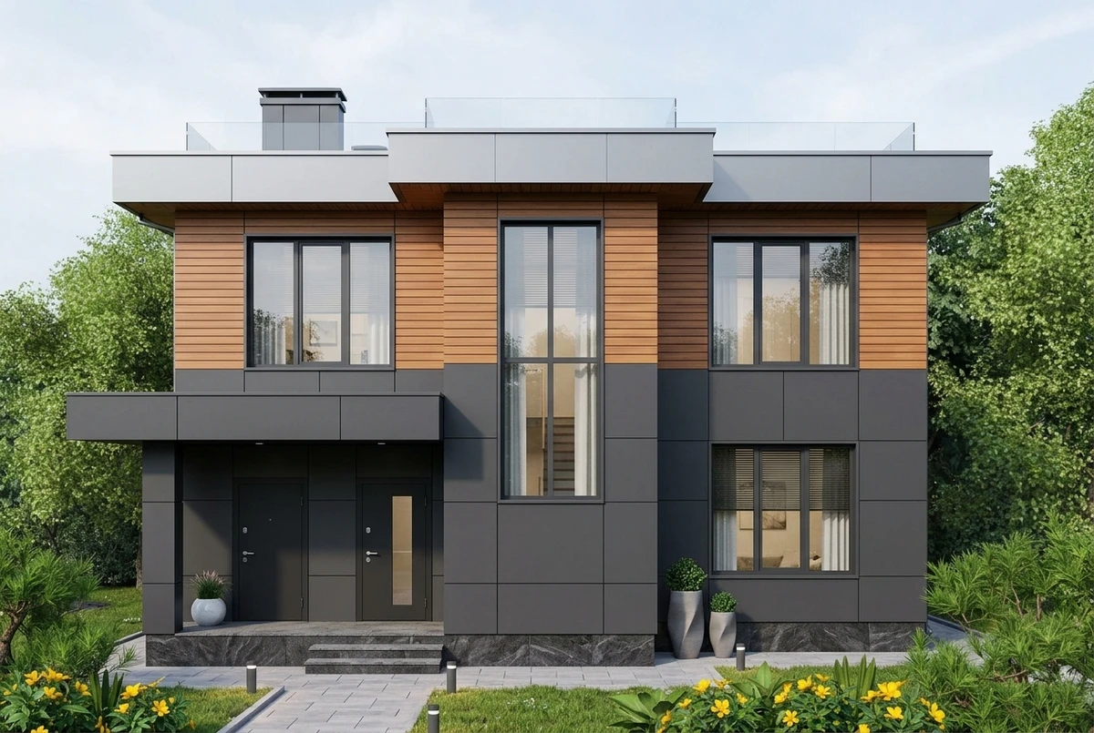 Дизайн фасада в стиле Хай-тек — Фасад от нейросети RoomGPT