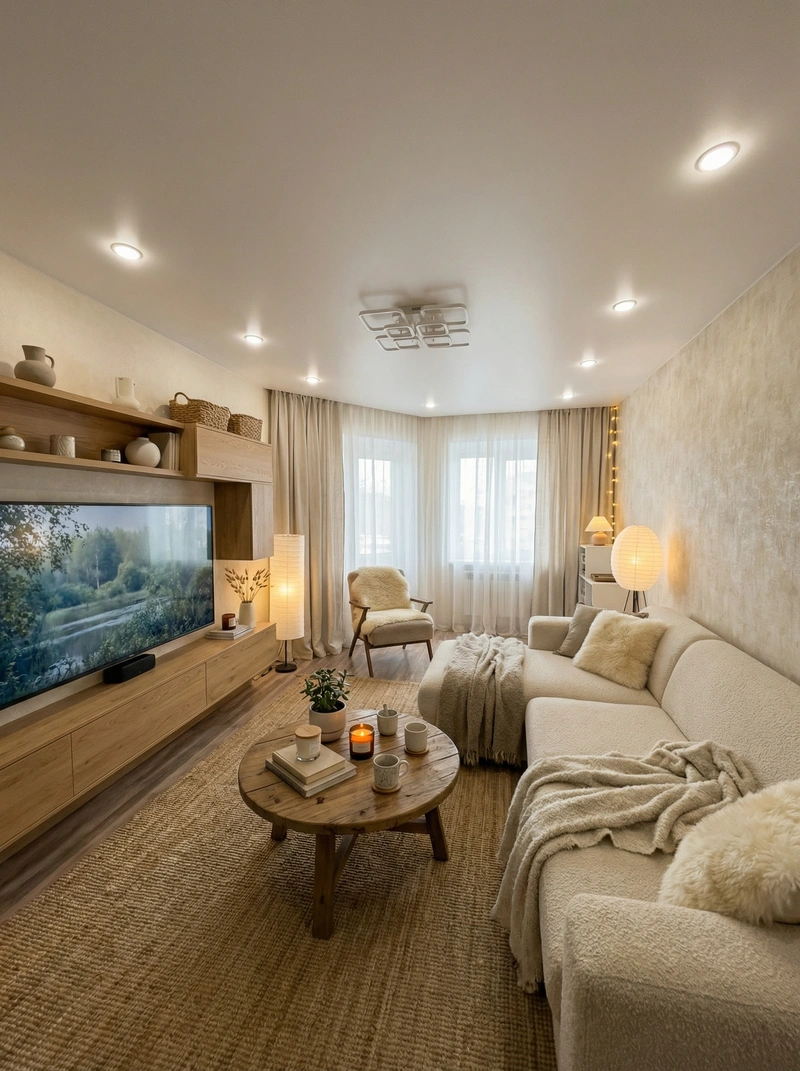 Дизайн интерьера в стиле Хюгге — Гостиная от нейросети RoomGPT