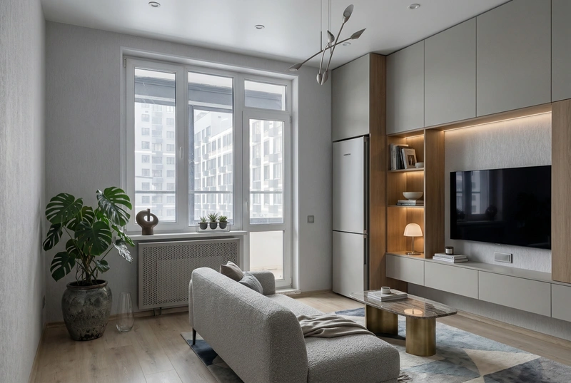 Дизайн гостиной в стиле Контемпорари — фото интерьера от нейросети RoomGPT