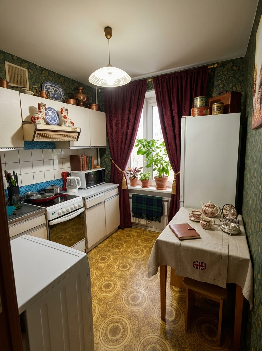 Дизайн кухни в стиле Британский — фото интерьера от нейросети RoomGPT