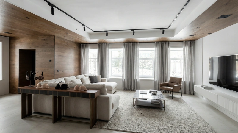 Дизайн интерьера в стиле Контемпорари — Гостиная от нейросети RoomGPT