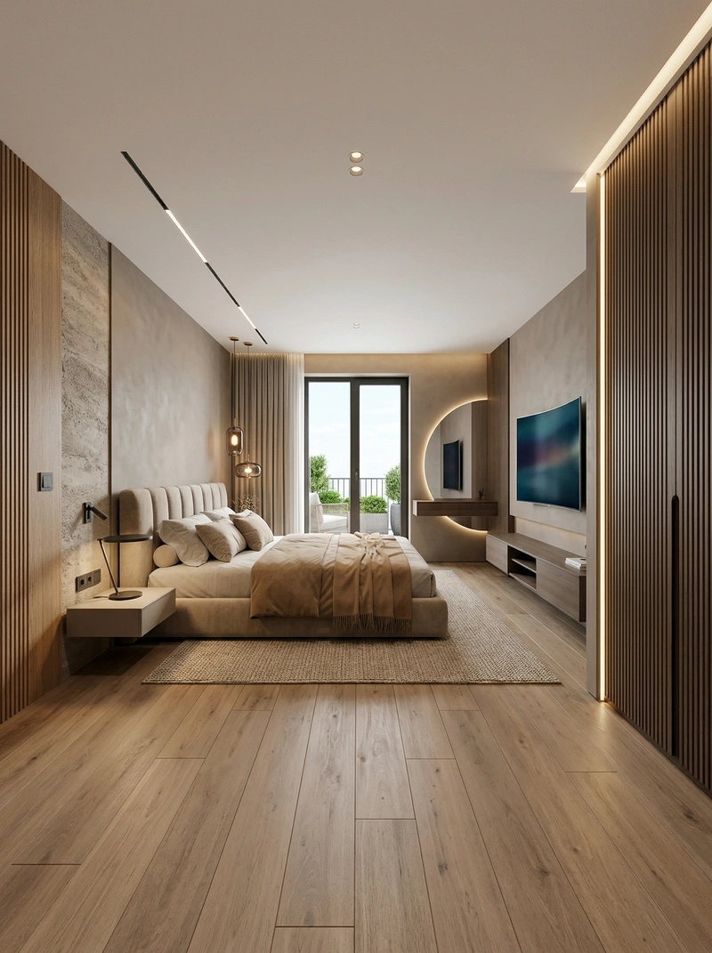 Дизайн спальни в стиле Контемпорари — фото интерьера от нейросети RoomGPT