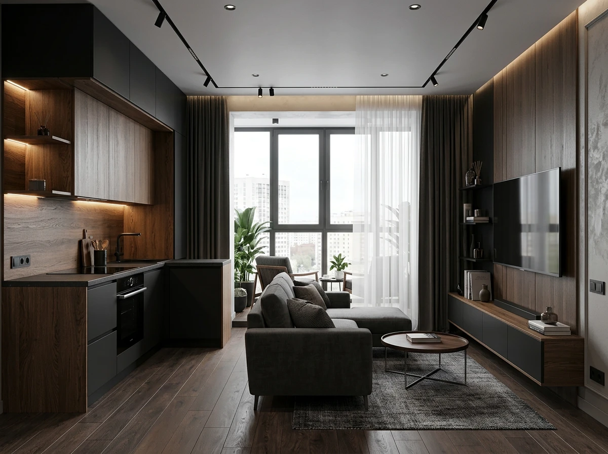 Дизайн гостиной в стиле Контемпорари — фото интерьера от нейросети RoomGPT