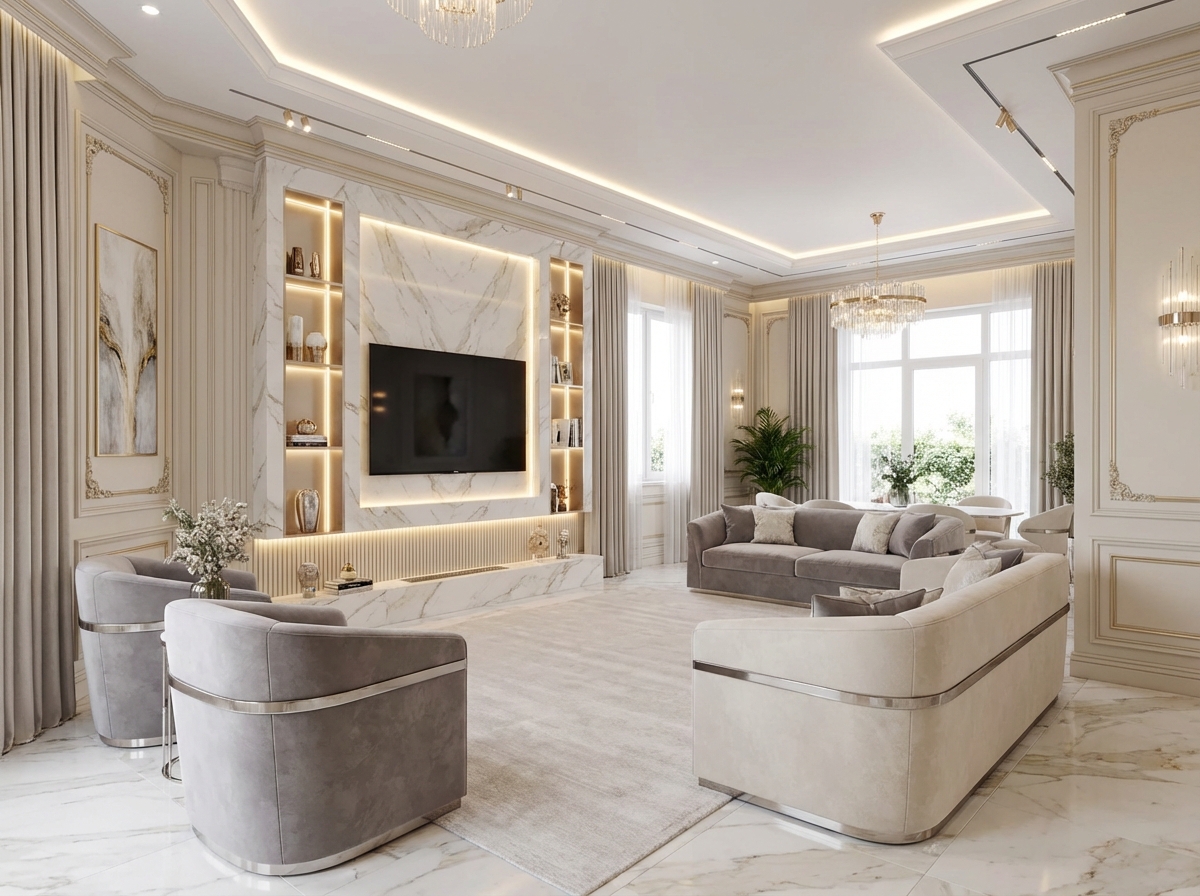 Дизайн гостиной в стиле Классика — фото интерьера от нейросети RoomGPT