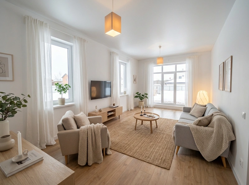 Дизайн интерьера в стиле Хюгге — Гостиная от нейросети RoomGPT