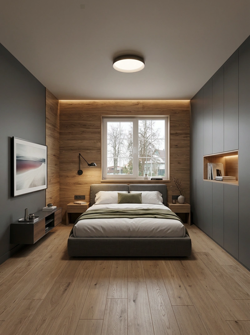 Дизайн интерьера в стиле Контемпорари — Спальня от нейросети RoomGPT