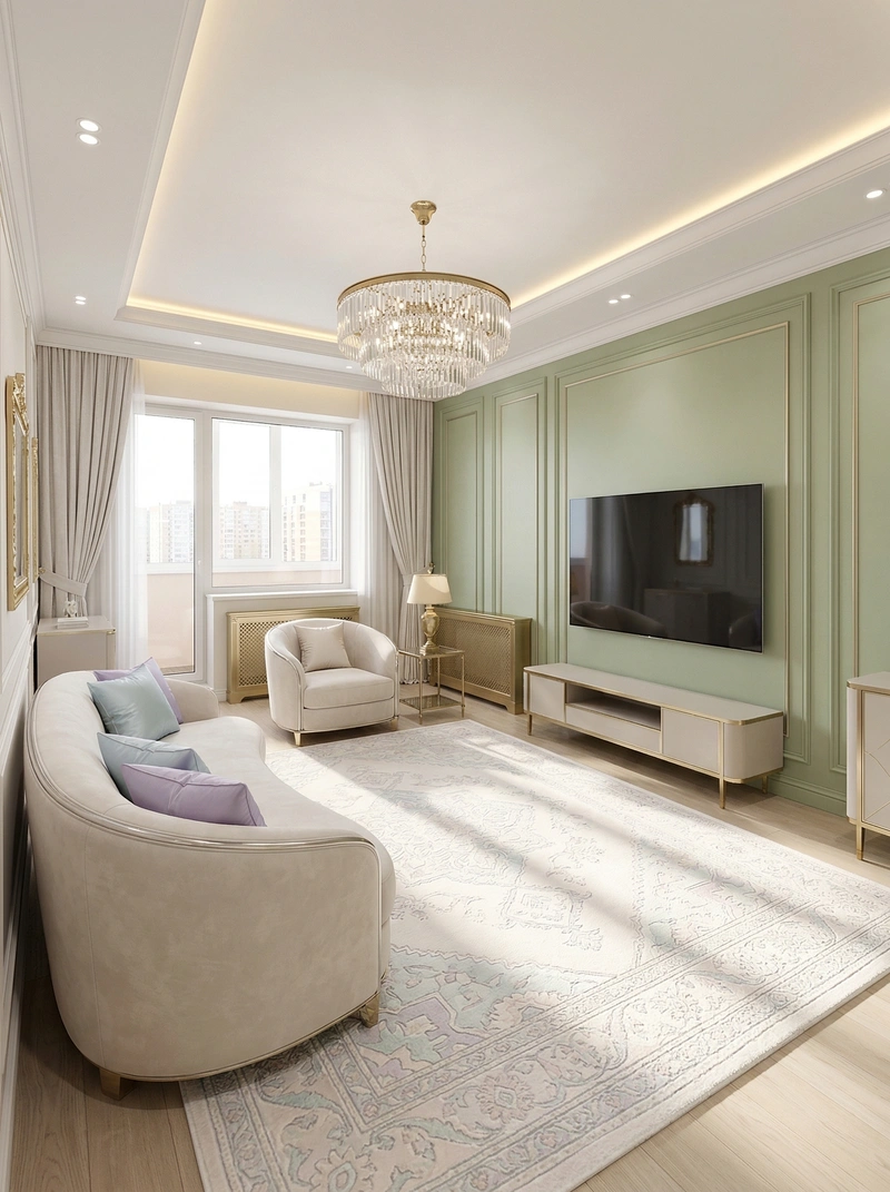 Дизайн гостиной в стиле Неоклассика — фото интерьера от нейросети RoomGPT