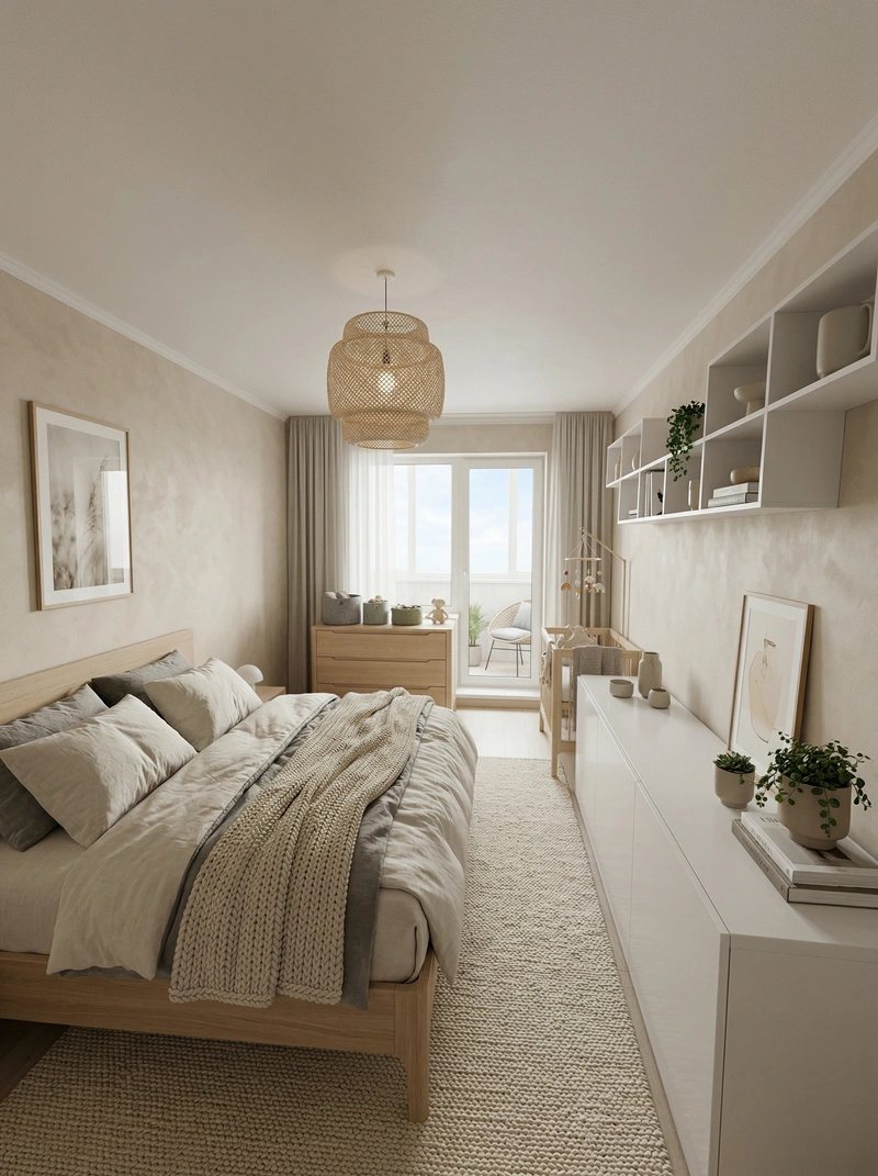 Дизайн спальни в стиле Хюгге — фото интерьера от нейросети RoomGPT