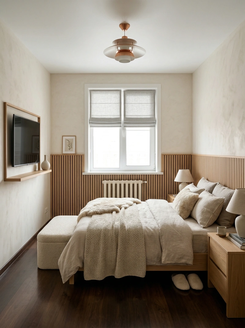 Дизайн спальни в стиле Хюгге — фото интерьера от нейросети RoomGPT