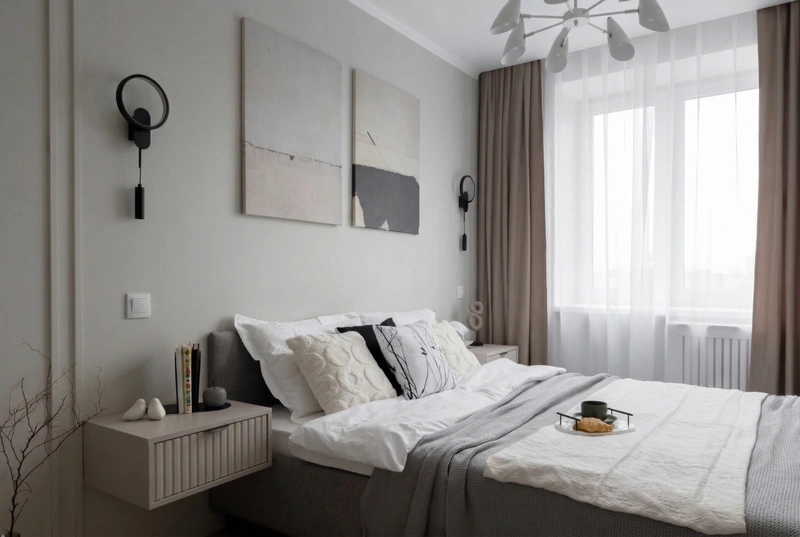 Дизайн спальни в стиле Сканди — фото интерьера от нейросети RoomGPT