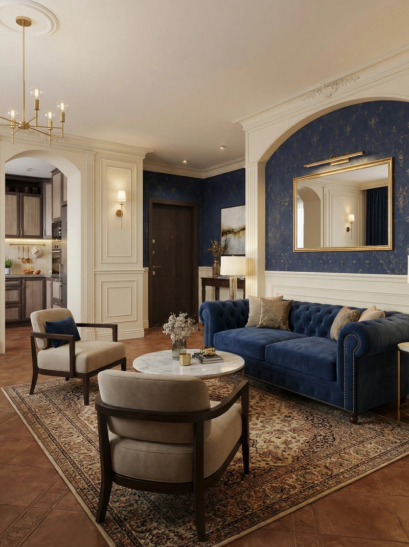 Дизайн интерьера в стиле Классика — Гостиная от нейросети RoomGPT