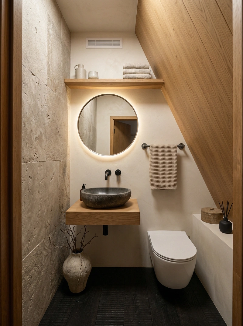 Дизайн ванной в стиле Japandi — фото интерьера от нейросети RoomGPT