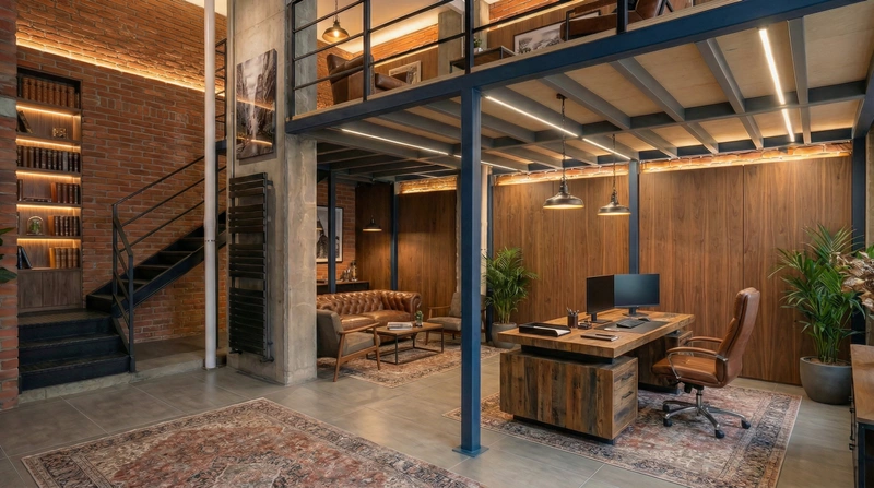 Дизайн интерьера в стиле Лофт — Кабинет от нейросети RoomGPT