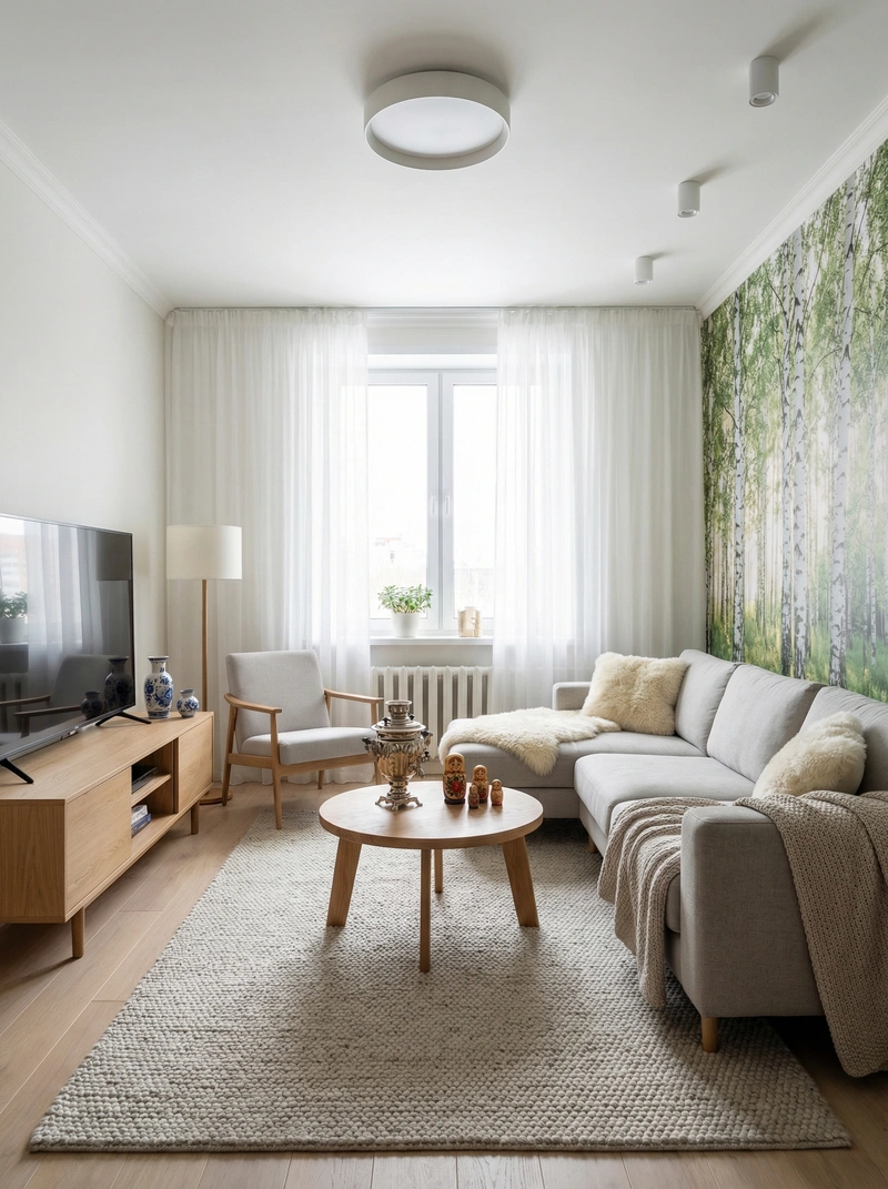 Дизайн интерьера в стиле Сканди — Гостиная от нейросети RoomGPT