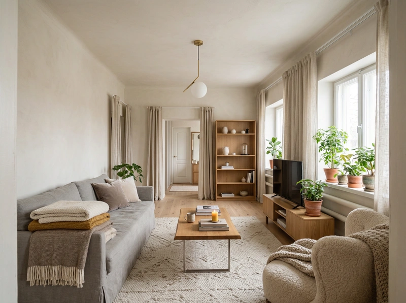 Дизайн интерьера в стиле Хюгге — Гостиная от нейросети RoomGPT