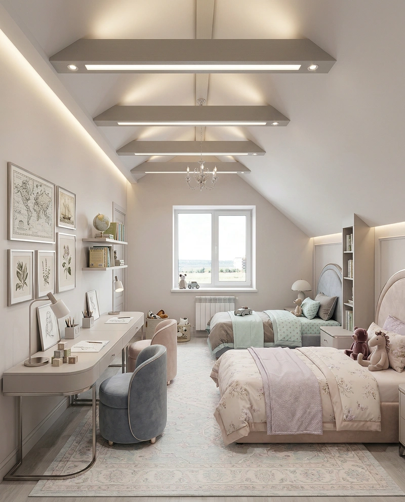 Дизайн детской в стиле Неоклассика — фото интерьера от нейросети RoomGPT