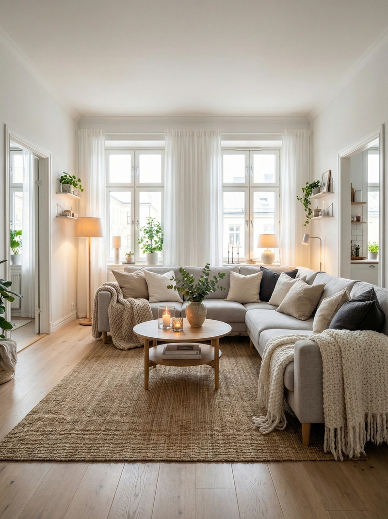 Дизайн интерьера в стиле Хюгге — Гостиная от нейросети RoomGPT