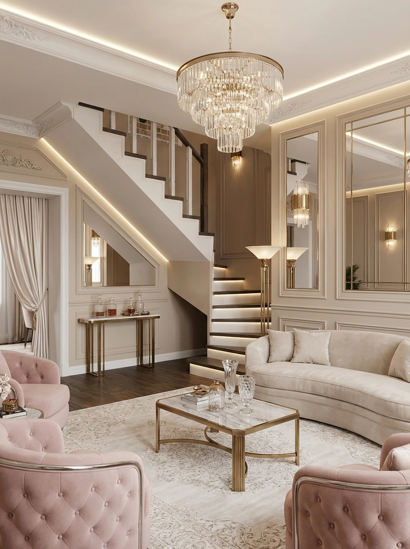 Дизайн интерьера в стиле Неоклассика — Гостиная от нейросети RoomGPT