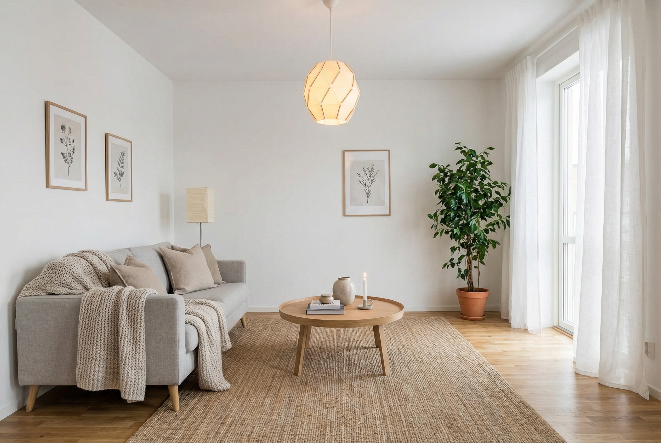 Дизайн гостиной в стиле Хюгге — фото интерьера от нейросети RoomGPT