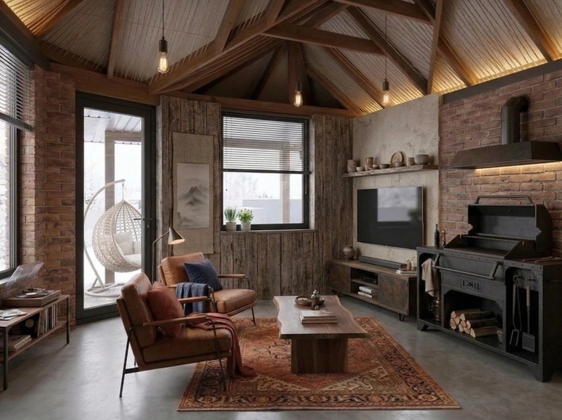 Дизайн гостиной в стиле Лофт — фото интерьера от нейросети RoomGPT