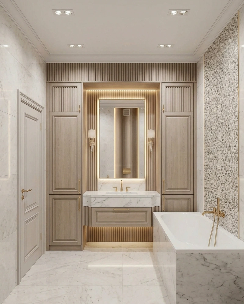 Дизайн ванной в стиле Неоклассика — фото интерьера от нейросети RoomGPT