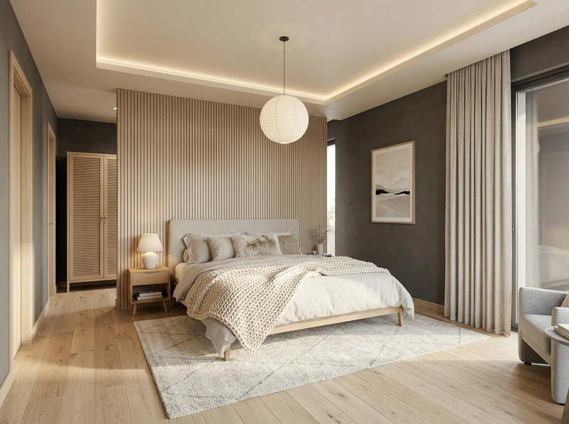 Дизайн спальни в стиле Хюгге — фото интерьера от нейросети RoomGPT