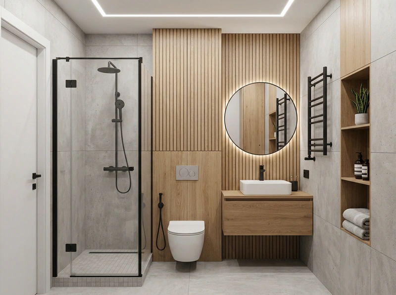 Дизайн ванной в стиле Сканди — фото интерьера от нейросети RoomGPT