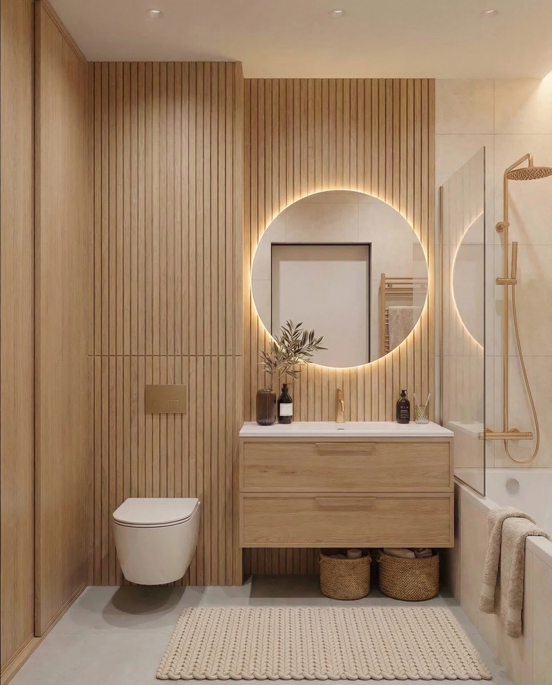 Дизайн ванной в стиле Хюгге — фото интерьера от нейросети RoomGPT