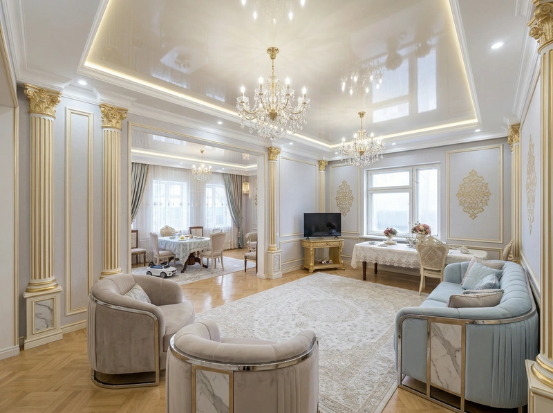 Дизайн гостиной в стиле Неоклассика — фото интерьера от нейросети RoomGPT