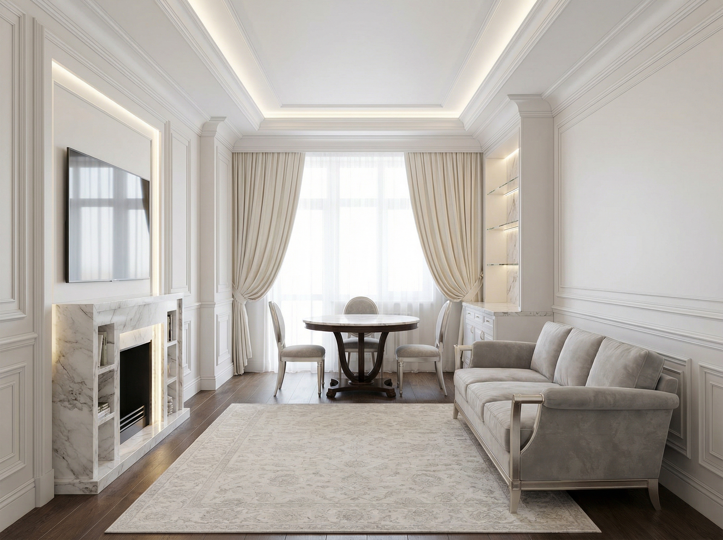 Дизайн гостиной в стиле Классика — фото интерьера от нейросети RoomGPT