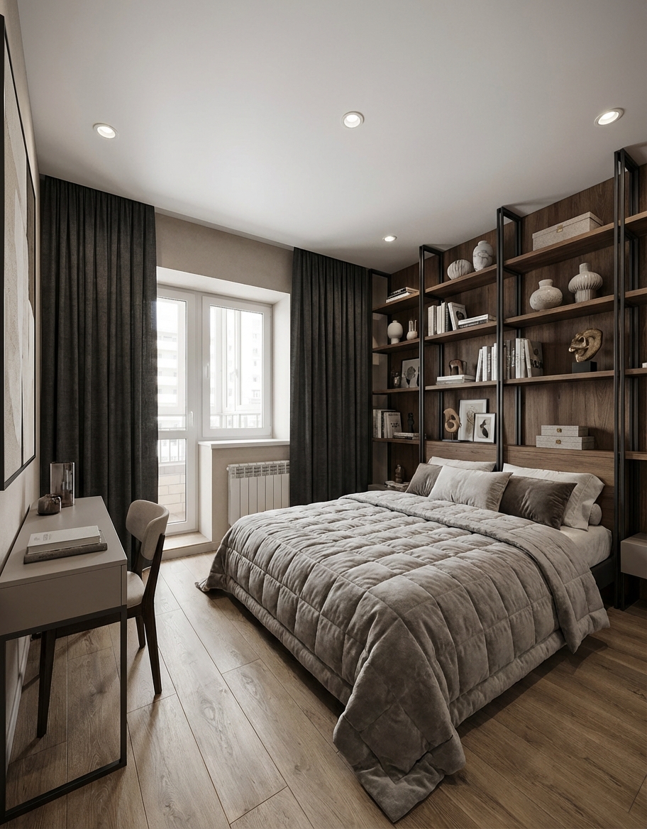 Дизайн спальни в стиле Контемпорари — фото интерьера от нейросети RoomGPT