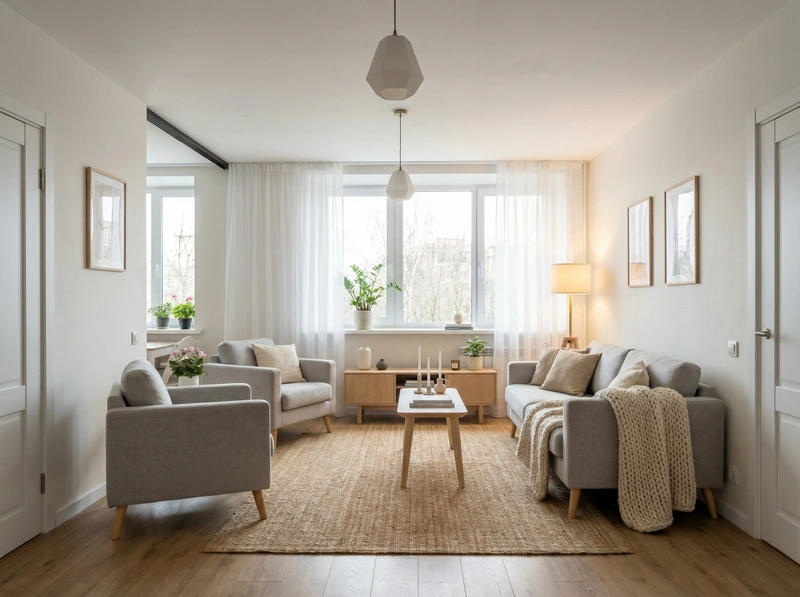 Дизайн интерьера в стиле Хюгге — Гостиная от нейросети RoomGPT