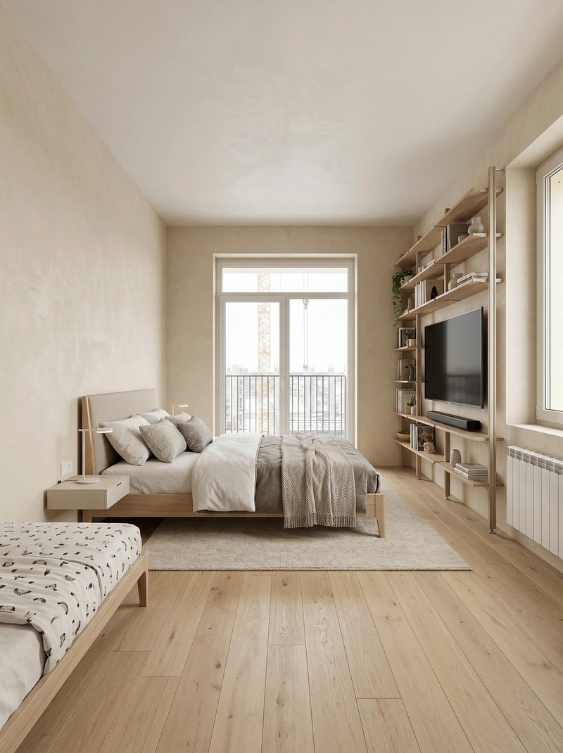 Дизайн спальни в стиле Сканди — фото интерьера от нейросети RoomGPT