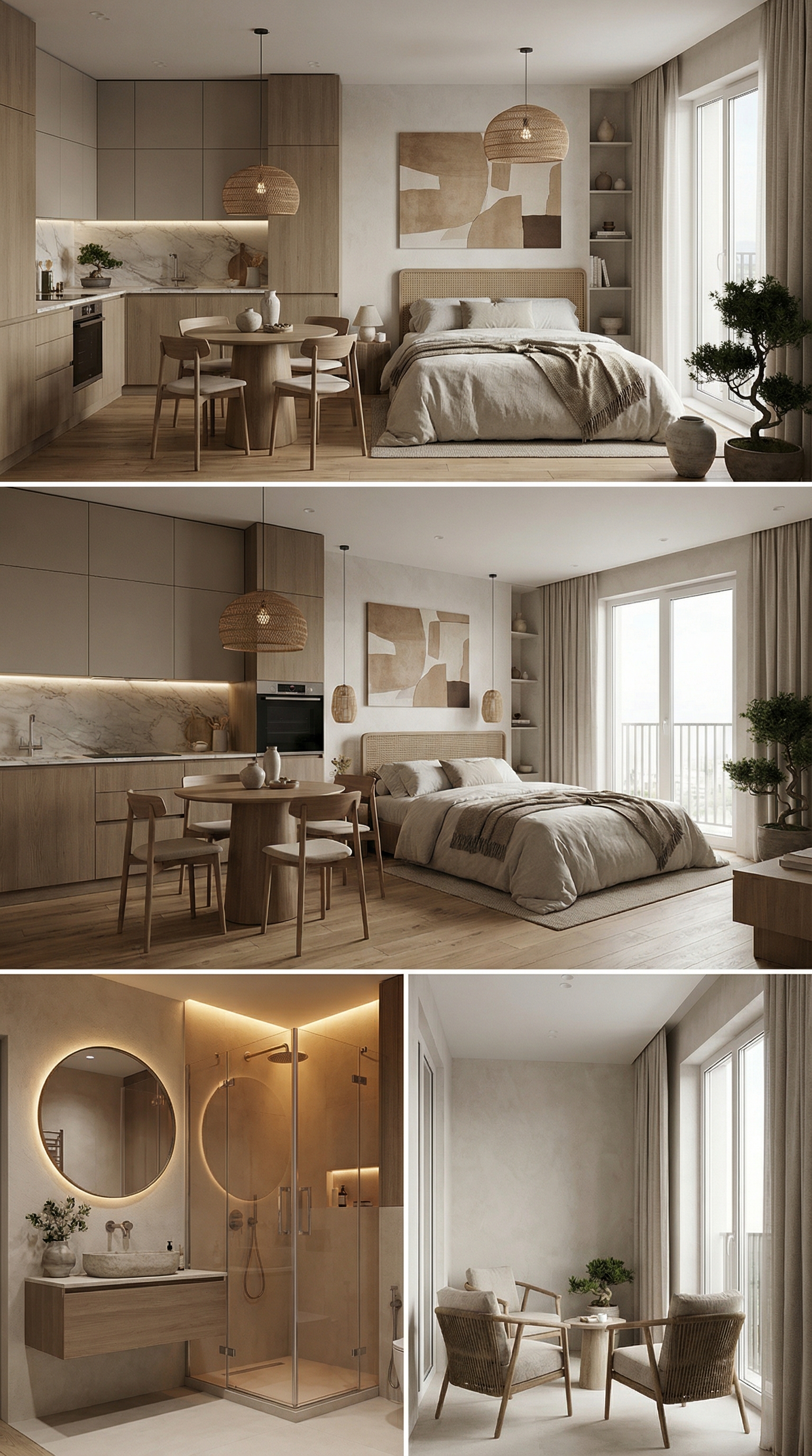 Дизайн гостиной в стиле Japandi — фото интерьера от нейросети RoomGPT