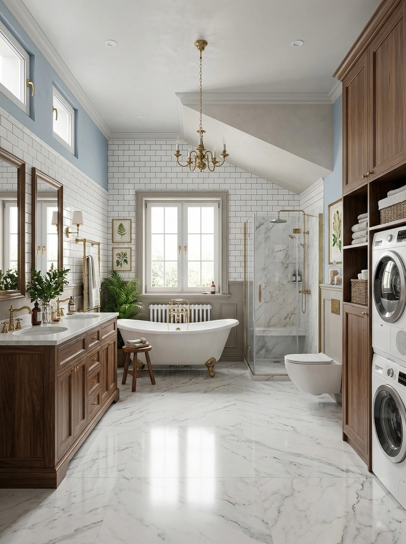 Дизайн ванной в стиле Классика — фото интерьера от нейросети RoomGPT