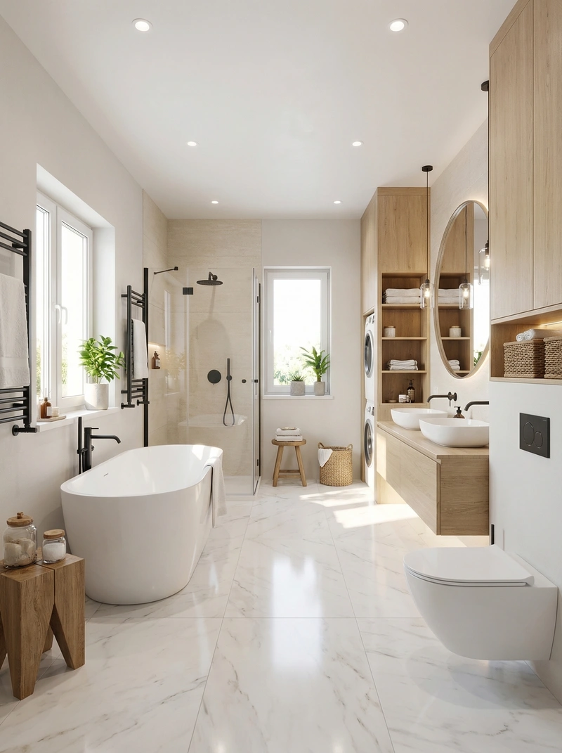 Дизайн ванной в стиле Сканди — фото интерьера от нейросети RoomGPT