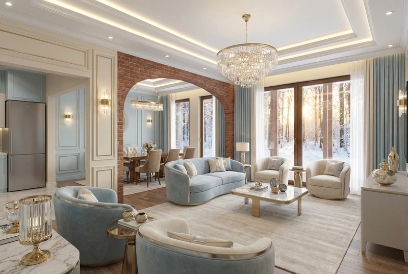 Дизайн интерьера в стиле Неоклассика — Гостиная от нейросети RoomGPT