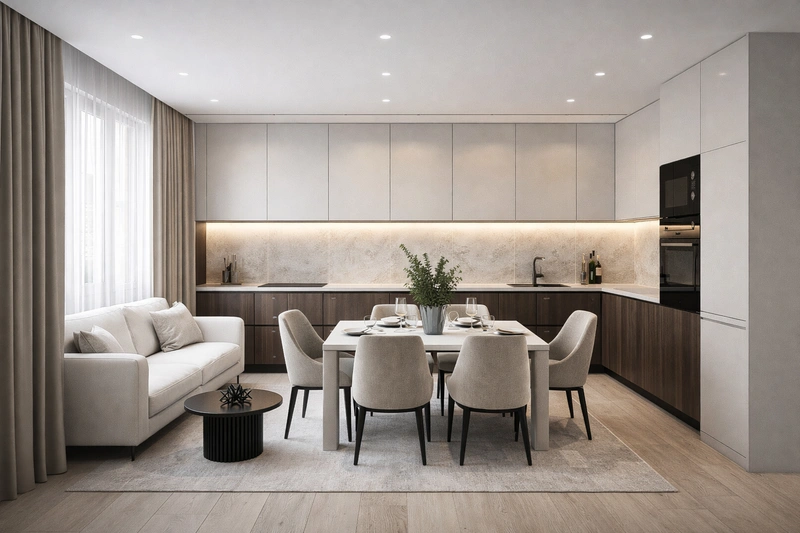 Дизайн интерьера в стиле Контемпорари — Кухня от нейросети RoomGPT