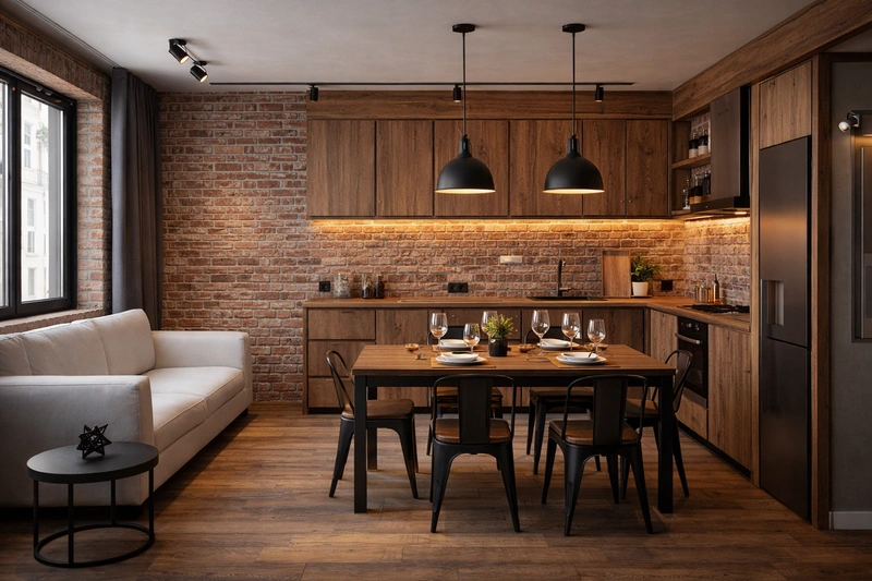 Дизайн интерьера в стиле Лофт — Кухня от нейросети RoomGPT
